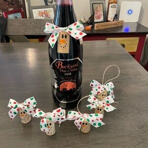 DYI Festive Cork Snowman Ornaments with Red and Green Polka Dot Bow